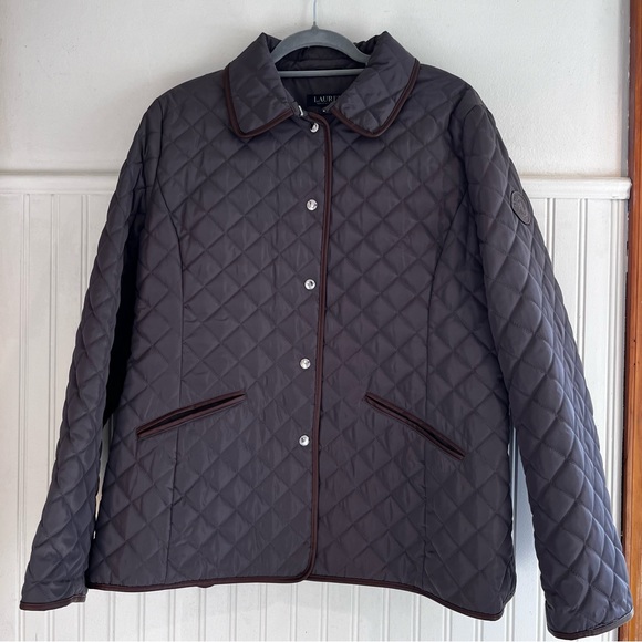 LAUREN by Ralph Lauren Quilted Jacket Women’s XL Gray with Leather Trim Coat - Picture 5 of 16